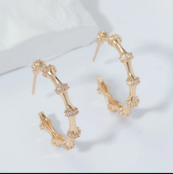J. Crew Jewelry - 🔥LAST PAIR🔥 Bamboo Style Micro Crystal Gold Hoop Earrings